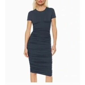 Babaton Aritizia Ruched Sheath Dress Black Short Sleeve Capsule Minimalist Small